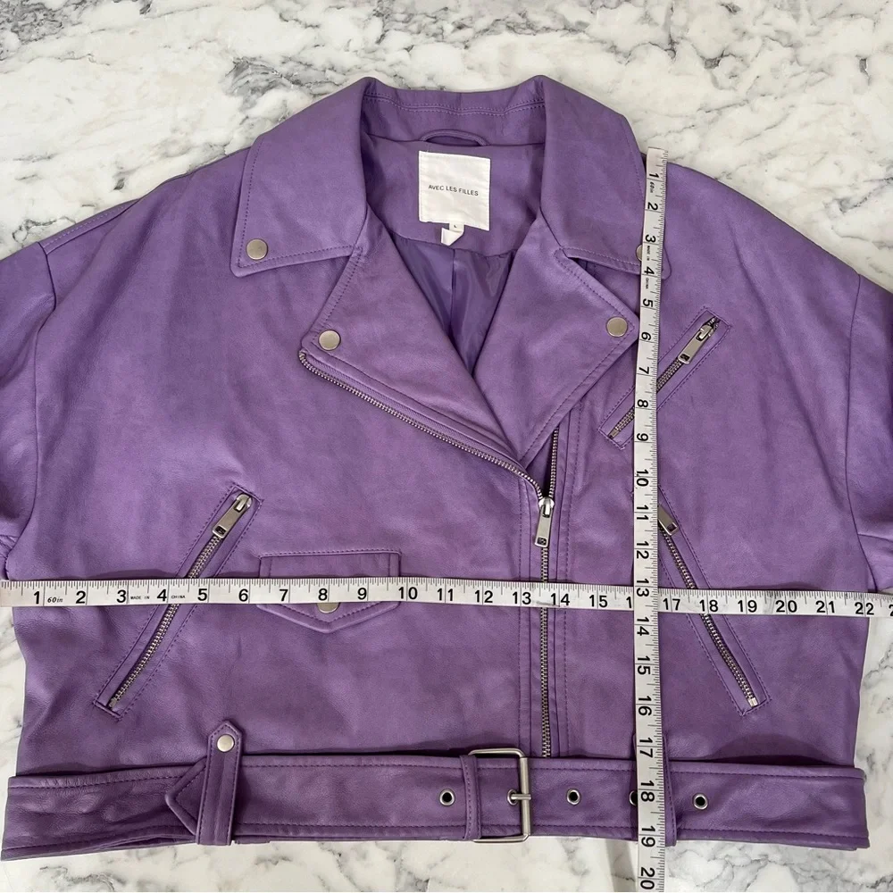 Avec Les Filles Women’s Faux Leather Purple Grape Crush Moto Jacket Large - Picture 4 of 6